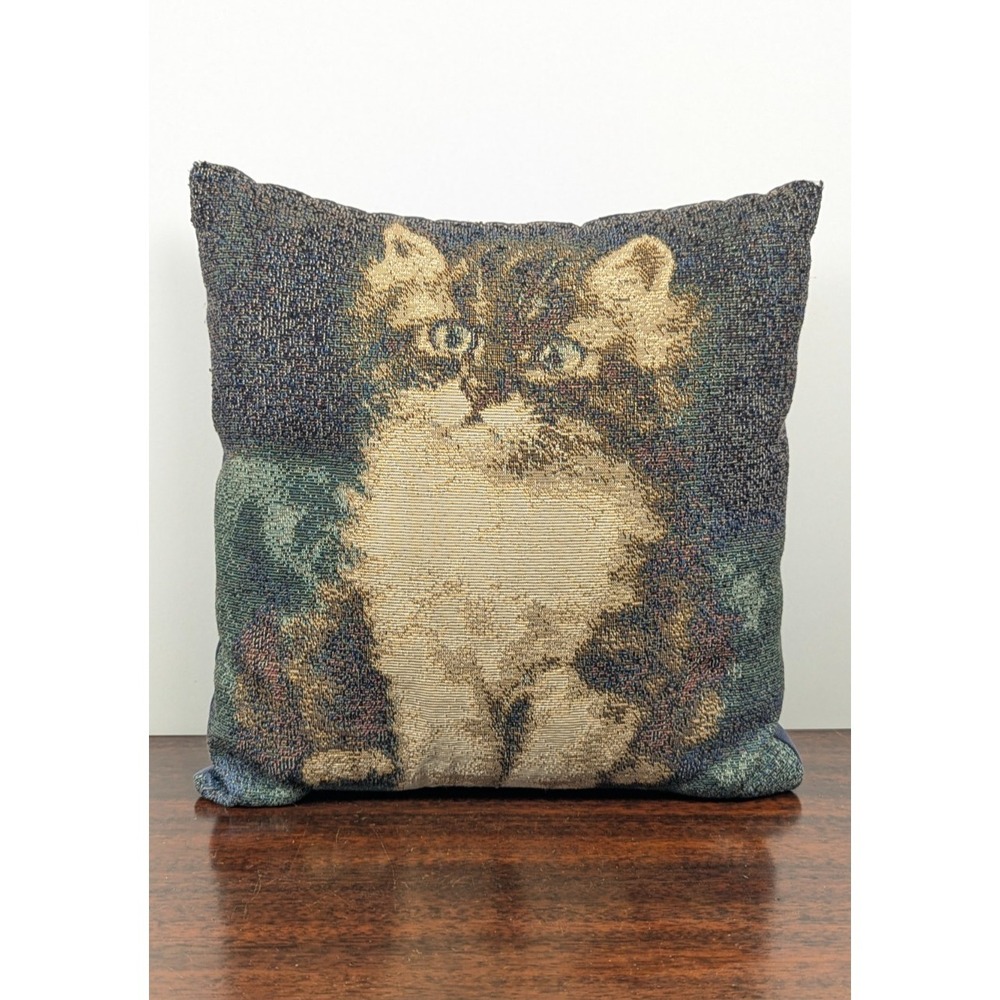 Vintage Style Cat Kitten‎ Tapestry Throw Pillow Woven Decorative Cushion